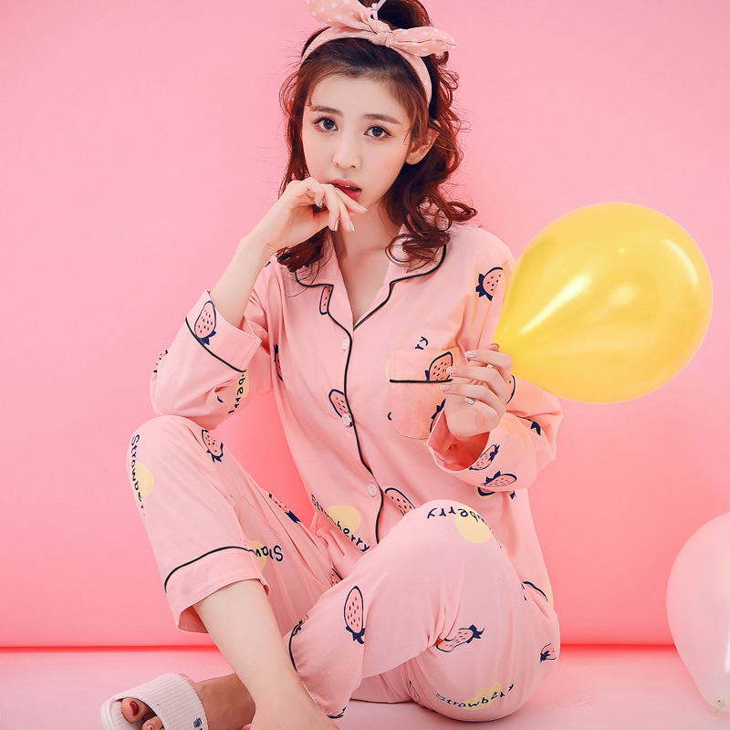 Trung niên mùa xuân pajama cô gái và mùa thu cotton dài tay áo mùa thu nữ trung niên mẹ womens mùa thu mất hai mảnh bộ.