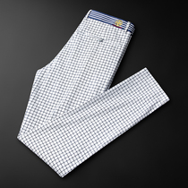 Jackduff Summer White Plaid Pants Mens Body Slim Fit Fashion Handsome Mens Pants Gig Men Casual Pants