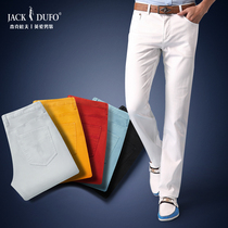Spring Autumn Season White Jeans Mens Body Wear Body Wear Man Fashion Elastic Casual Colorful Pants Man Small Straight Drum Tide
