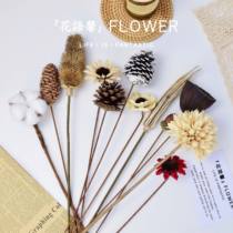 Net red reed dried flower bouquet diy material Natural real flowers and trees Cotton dried showerhead pine cones Home decoration ornaments