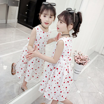 Girls dress 2022 new summer dress floral vest skirt foreign girl lady print sleeveless cotton skirt