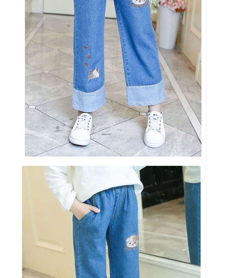 Quần ống rộng cho bé gái mùa xuân và mùa thu quần jeans trẻ em cotton rộng quần thẳng trong quần trẻ em mùa thu quần bé gái - Quần jean quần jean ống rộng bé gái xuân hè