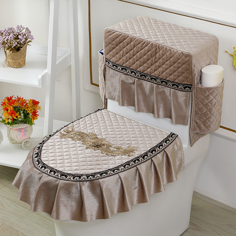 Eurostyle lace toilet cushion three sets for home sitting, four-season pull-up toilet cover cushion sitting cushion universal