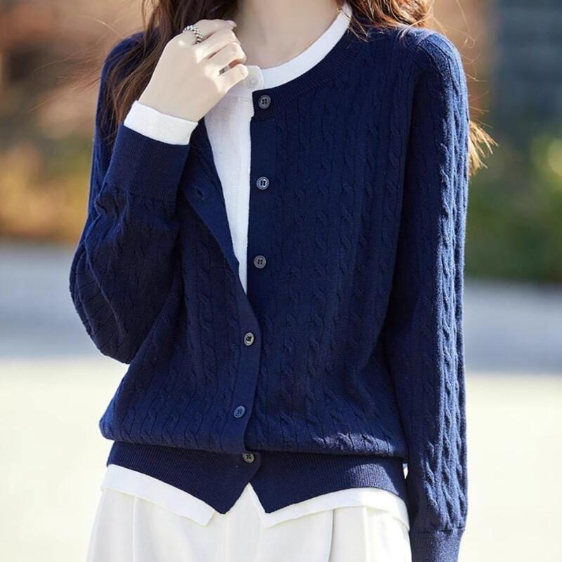 Outlet Clearance Brand Label-Cut Vintage Twist Color-Block Faux Two-Piece Knitted Cardigan Short Jacket Sweater
