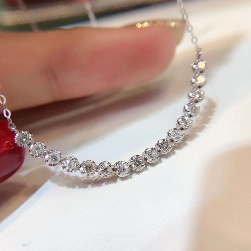Big Smile Premium Grade 18K Diamond Moissanite Natural 50-Chain Real Necklace with Platinum Clasp and Fire Color