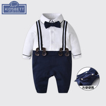 Baby one-piece boy spring and autumn full moon out clothes Baby gentleman clothes Handsome 100-day-old dress tide