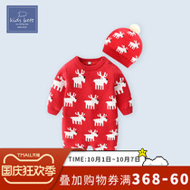 Baby jumpsuit Newborn baby clothes autumn and winter suit plus velvet padded knitted sweater