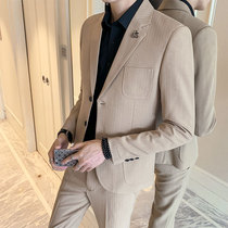 Mens casual suit a set of trend handsome small suit Korean slim fit autumn and winter formal jacket single coat