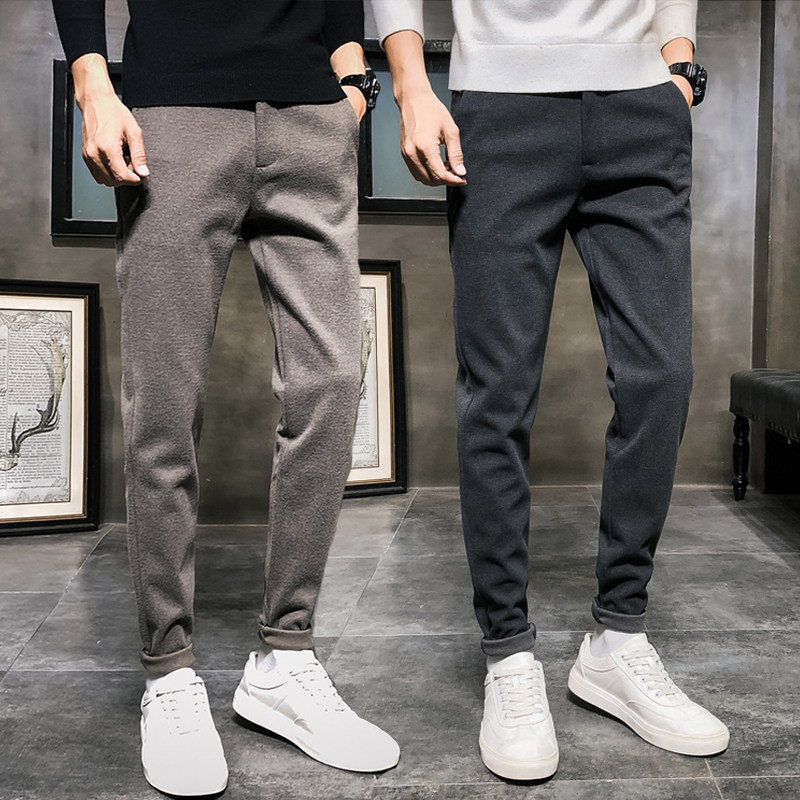 Woolen fur long pants Western pants Korean version trendy 100 lap casual autumn winter Inn smoke pipe pants gush pants man