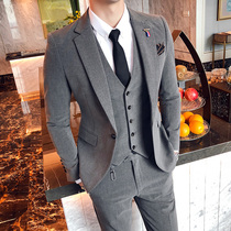 Autumn and winter suit suit mens slim three-piece youth single West Coat professional dress small suit dress