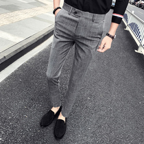 Plaid ankle-length pants men summer Korean slim casual pants trend thin small foot British suit pants men