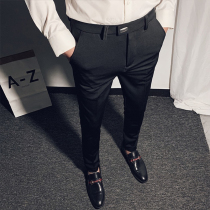 Mens business pants casual trousers mens black elastic small feet trousers Korean slim trend suit pants Yuppie
