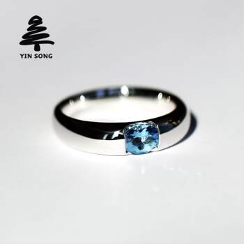 Tension set oval aquamarine ring silver pine 925 silver set with natural colored gemstones men's and women's jewelry
