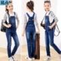 Bộ đồ yếm cho bé gái 2018 mùa xuân mới phiên bản Hàn Quốc 6-13 tuổi Cậu bé denim hai mảnh yếm trẻ em quần jean trẻ em cao cấp