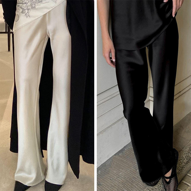 One Piece 45 ° Bias-Cut Acetate Satin Elastic Waist Glossy Loose Lightweight Casual Pants One Piece 45 ° Bias-Cut Acetate Satin Elastic Waist Glossy Loose Lightweight Casual Pants