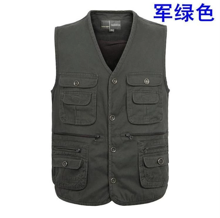 Mùa xuân và mùa thu vest vải cotton giặt nhiều túi trung niên ngoài trời chụp ảnh giải trí câu cá vest vest vest nam áo vest nam tuổi 50