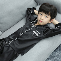 Childrens pajamas spring and autumn Big Boy Ice Silk long sleeve trousers home clothes boy autumn air conditioning clothing parent-child suit