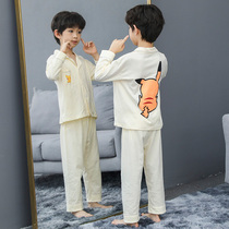 Boys pajamas childrens autumn cotton middle child long sleeve trousers spring and autumn cotton silk home clothes boy air conditioning set
