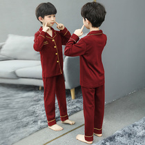 Childrens pajamas spring and autumn cotton boys long sleeve air conditioning cotton silk home clothes middle and Big Boy autumn day suit
