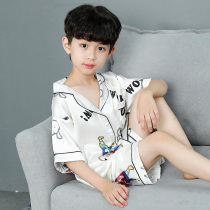 Childrens pajamas summer thin new boy Ice Silk short sleeve air conditioning home clothing middle and Big Boy summer suit