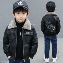 Boys winter leather jacket 2021 New Korean version plus velvet thick coat big Children boy autumn winter leather jacket tide