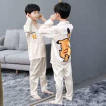 Childrens pajamas boys ice silk long sleeves spring and autumn boys air-conditioning home clothing autumn trousers suit