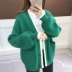 Áo len nữ mùa xuân mới Hàn Quốc lỏng lẻo dày v-cổ đèn lồng tay áo len lười - Đan Cardigan