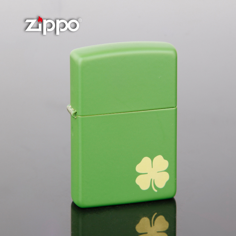Original installed genuine zippo lighter turquoise matt lacquered 4 leafed grass Lucky leaf 21032 beauty version windproof