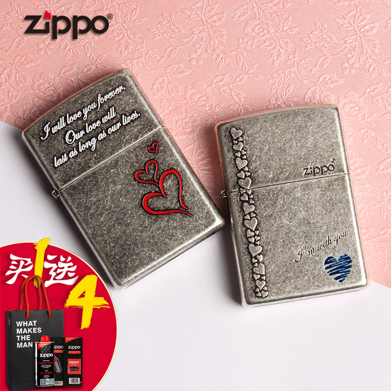 zippo lighter genuine ancient silver original dress cheebao windproof retro red hearts blue heart kerosene lover give a gift men