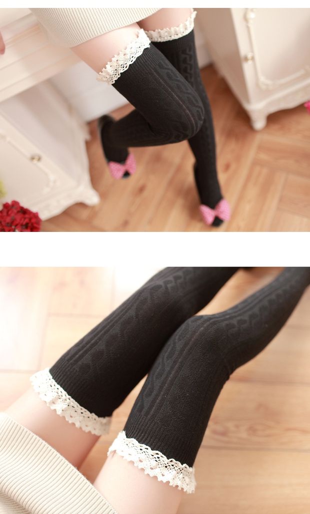 Mùa thu và mùa đông dày Nhật Bản trên tất đầu gối trong ống cotton xoắn ren vớ dài ống vớ nữ vớ vớ vớ cao vớ tất thể thao