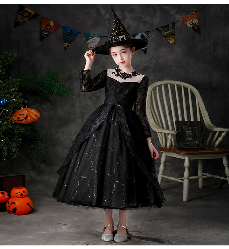 Halloween Quần Áo Trẻ Em Cosplay Quần Áo Bé Gái Phù Thủy Bé Đầm Quỷ Nhỏ Áo Choàng Áo Choàng Trang Phục