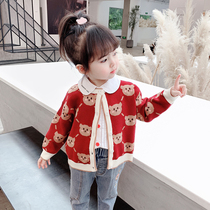 Girls Knitted Cardigan 2021 New Spring and Autumn Childrens foreign-style coat small childrens sweater Korean version of female baby Autumn dress