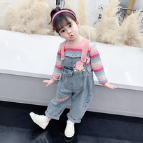 Baby girl denim pants spring and autumn 2021 New wear children Foreign style pants girls autumn childrens clothing