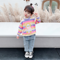 Female baby striped sweater 2021 new spring and autumn thin children Foreign style coat children Korean girl Autumn dress