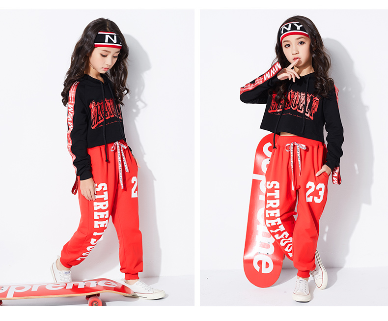 Cô gái nhảy jazz trang phục trẻ em nữ rốn hiện đại trang phục nhảy hip hop lỏng lẻo đường phố phù hợp với mùa hè thủy triều đồ cho bé trai