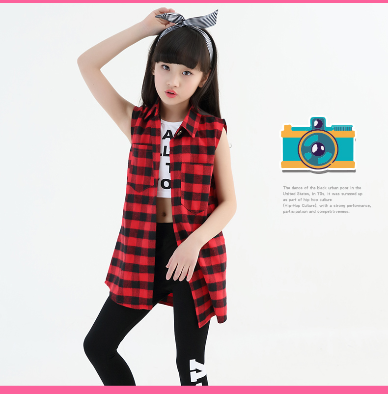 Khiêu vũ đường phố hip hop HIPHOP quần áo bé gái trang phục khiêu vũ quần áo jazz tiếp xúc với áo vest rốn mùa hè áo khoác trẻ em nữ