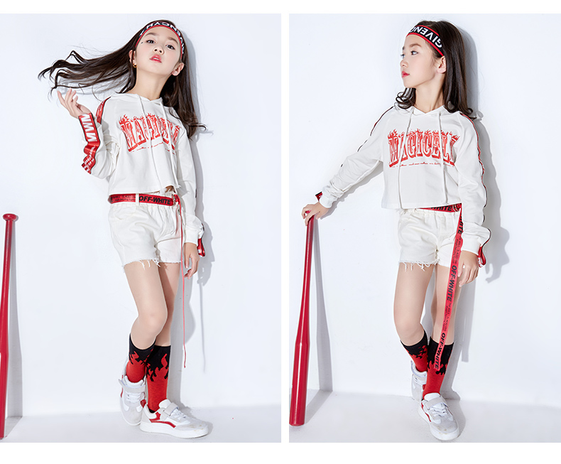 Cô gái nhảy jazz trang phục trẻ em hip hop đường phố jazz trang phục khiêu vũ mùa hè quần áo nữ mùa hè phiên bản Hàn Quốc của thủy triều áo len bé gái