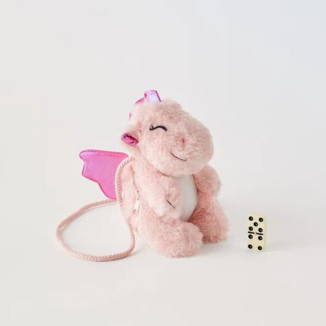 2026 New Year's New Dragon Year Model Pink Winged Little Flying Dragon Plush Toy Children's or Women's Shoulder Crossbody Bag