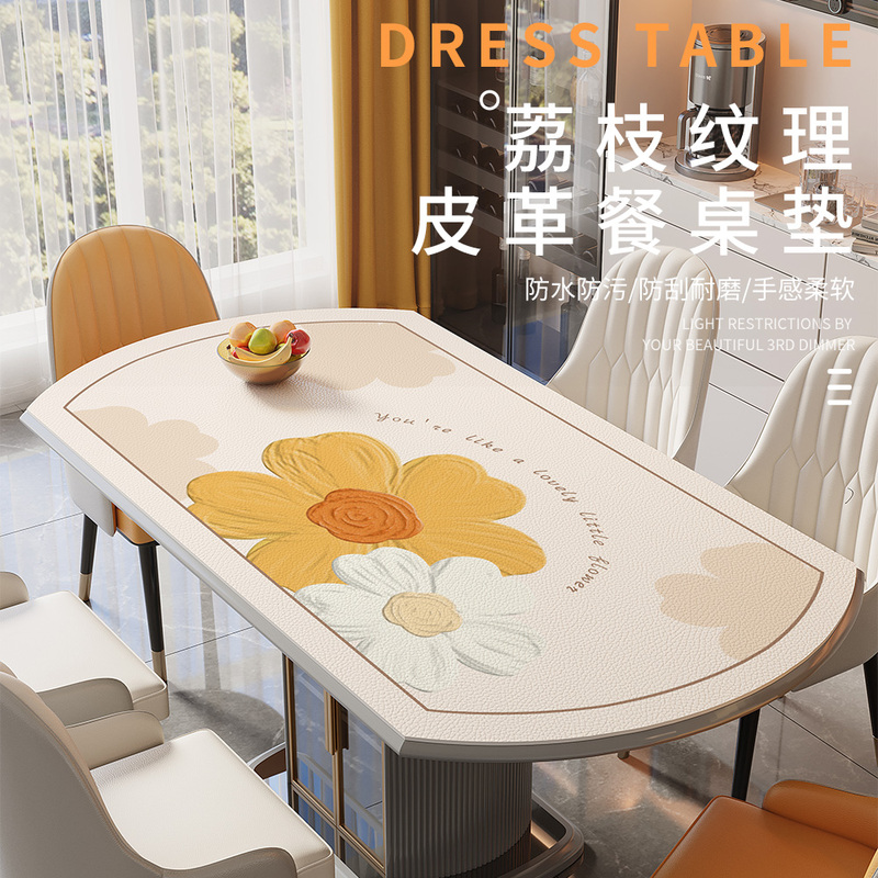 Oval Dining Table Mat, No-Wash, Oil-Proof, Waterproof, Anti-Scalding, Table Top Protection Mat, Accessible Luxury, High-End Foldable Round Table Tablecloth