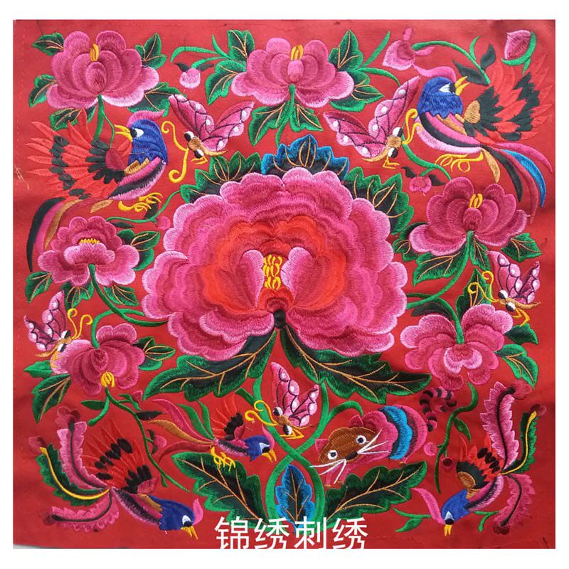 Big red peony flower machine embroidery ethnic style bag coat accessories