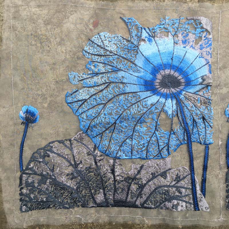 Lotus lotus leaf embroidery eugen yarn embroidery Chinese style embroidery piece lotus embroidery surface embroidery cloth
