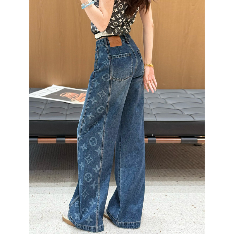 Anran Kiss High-End Side Letter Jeans for Women 2026 Autumn New High-Waisted Straight Wide-Leg Pants Anran Kiss High-End Side Letter Jeans for Women 2026 Autumn New High-Waisted Straight Wide-Leg Pants