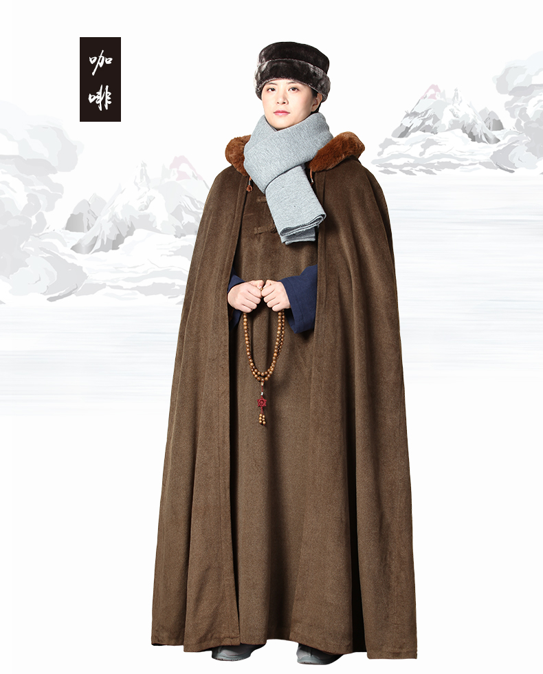 Shang Yuan mùa đông lạnh mới bộ len cộng với áo choàng nhung thiền 风 áo gió 僧人 居士 áo gió mùa hè