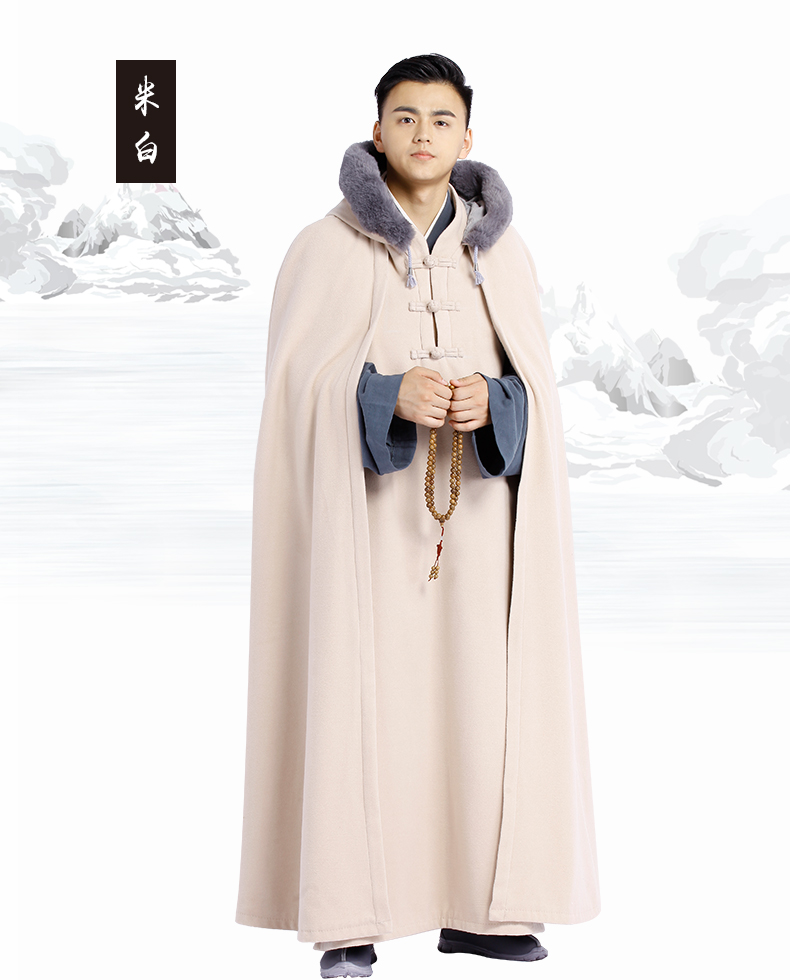 Shang Yuan mùa đông lạnh mới bộ len cộng với áo choàng nhung thiền 风 áo gió 僧人 居士 áo gió mùa hè