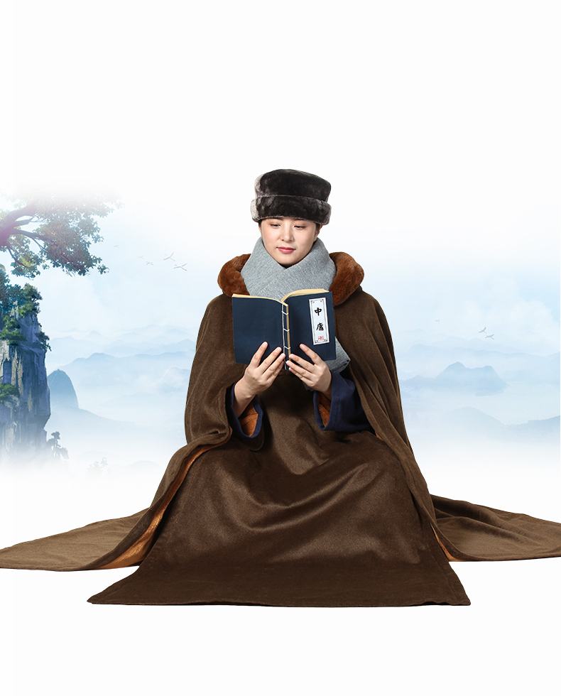 Shang Yuan mùa đông lạnh mới bộ len cộng với áo choàng nhung thiền 风 áo gió 僧人 居士 áo gió mùa hè