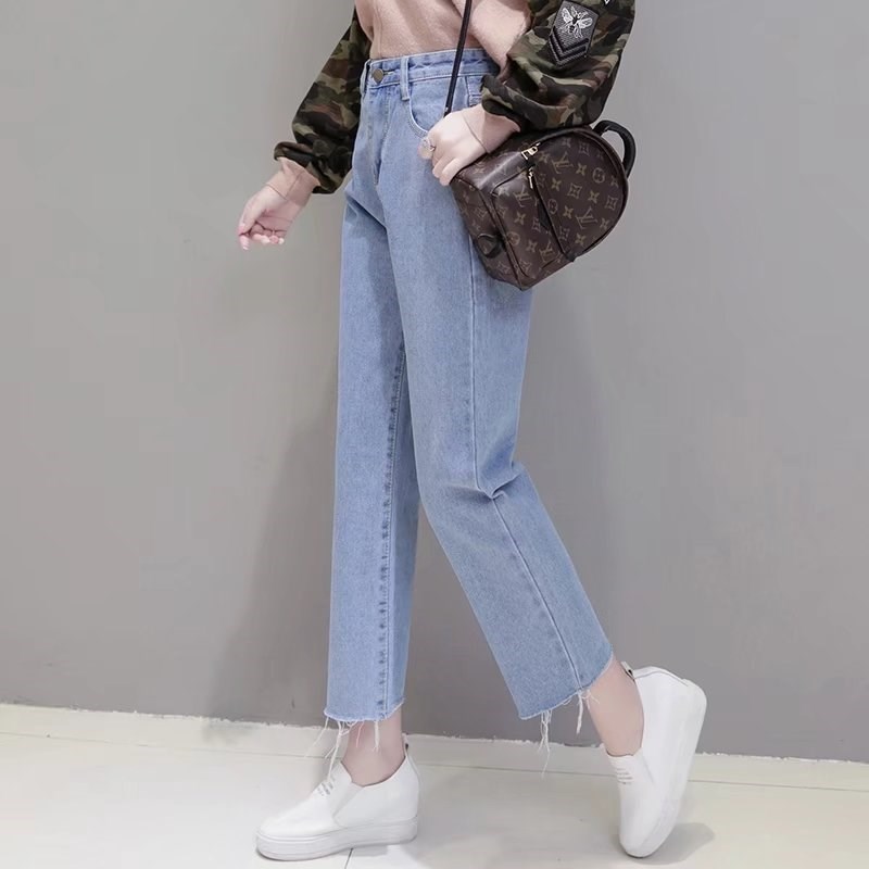 Mùa hè Hàn Quốc bf phong cách Harajuku lỏng mỏng hoang dã eo cao quần thẳng học sinh quần jean nữ chín quần shop quần áo nữ