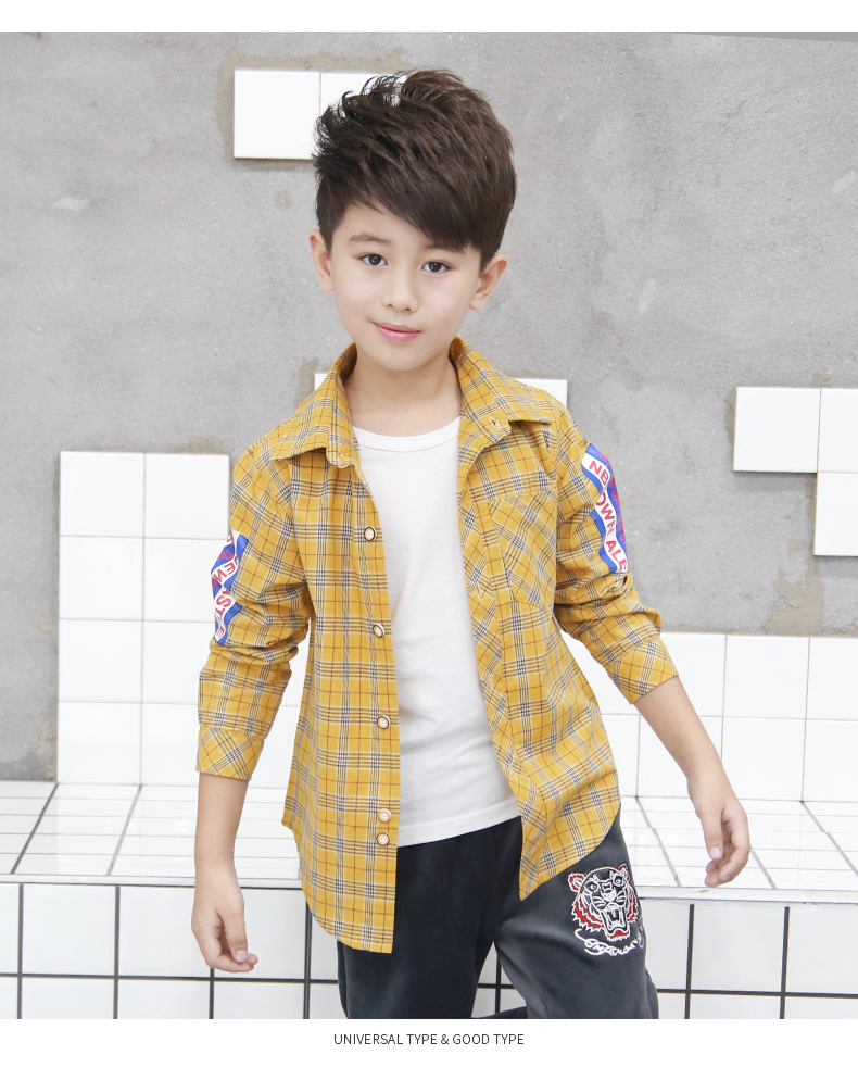 Áo sơ mi kẻ sọc dài tay 2019 Xuân Mới Vừa Lớn Big Boy Top Boy Fashion Áo cotton Hàn Quốc - Áo sơ mi sơ mi dáng váy bé gái 