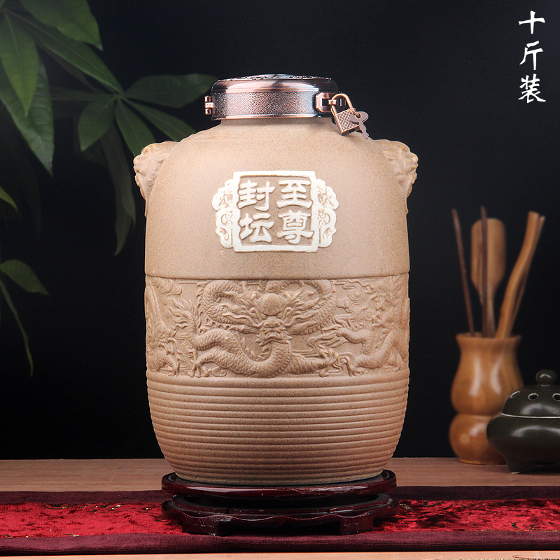 Jingdezhen ten catties loading ceramic bottle 10 jins jars jugs home wine pot collection gift box