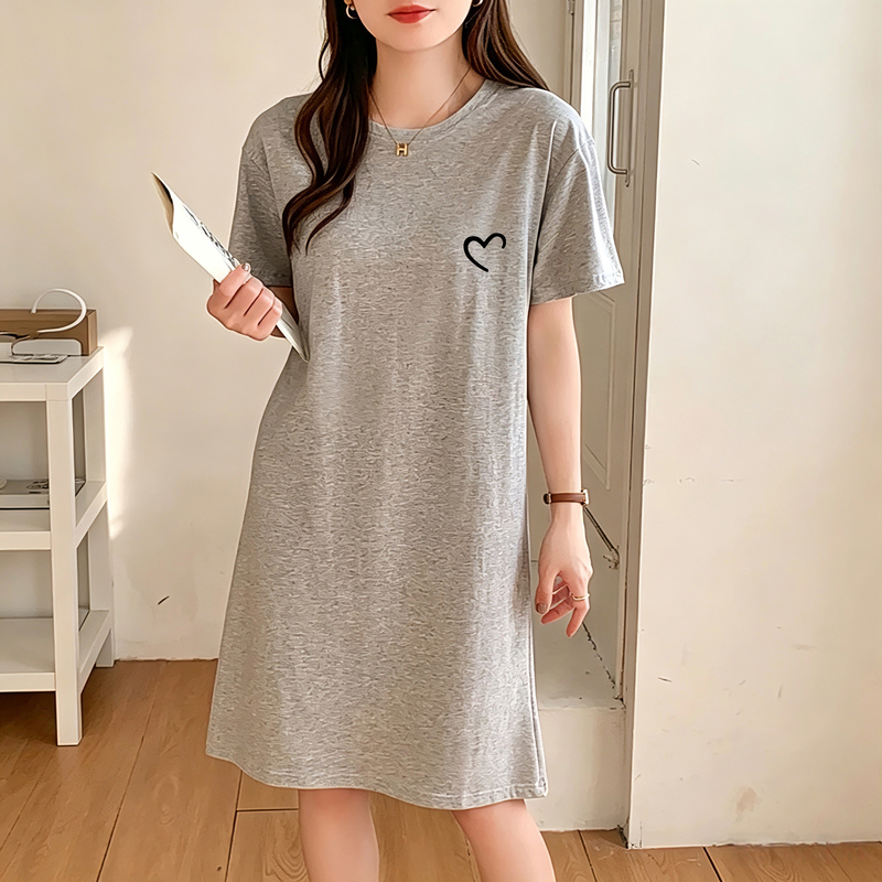 2026 Summer New Casual Short-Sleeved T-Shirt Dress for Women, Loose Large Size Slimming Half-Sleeved Mid-Length Skirt over the Knee for Women