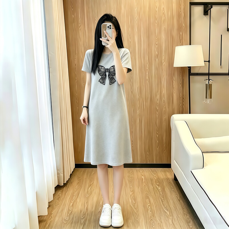 Casual T-Shirt Dress Women's New Home Nightgown Women's Loose Short-Sleeved Large Size Mid-Length Summer Dress Korean Style